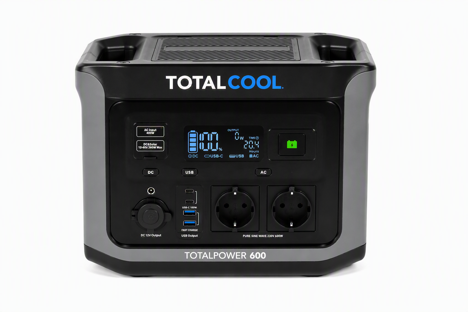 Totalpower 600 Tragbares Kraftwerk - LiFePO4 - 2 AC-Ausgänge - 4 USB-Ausgänge - LED-Anzeige - mobile Stromversorgung - schnelles Laden - wiederaufladbar mit Solarmodulen - Camping - Reisen - netzunabhängig - Outdoor